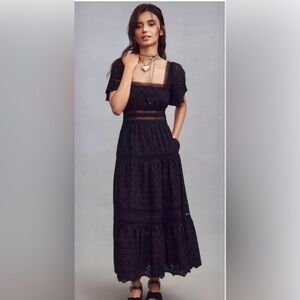 Maeve The Violetta square neck eyelet black dress. Size extra small.